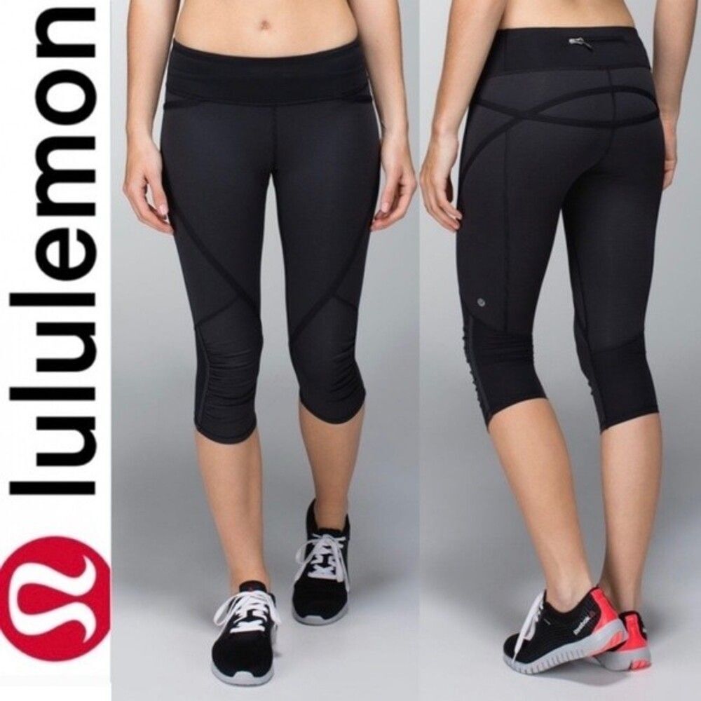 Lululemon Run: Pace Crop Leggings Tights Pants Wee Stripe Black / Black 4